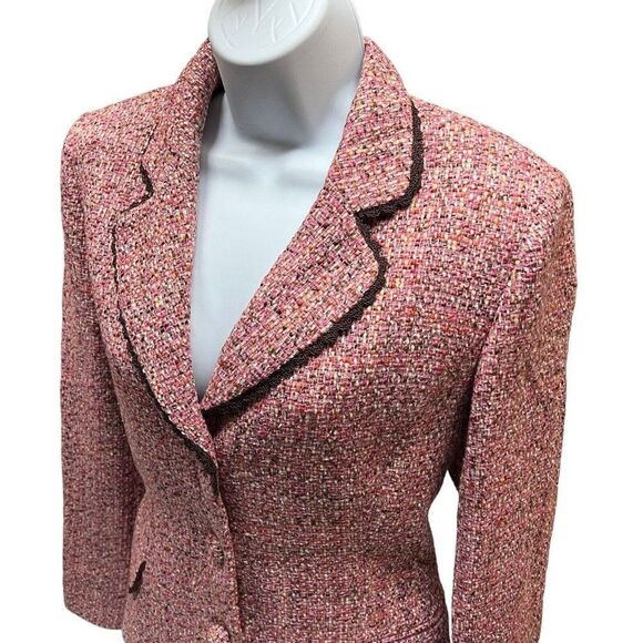Neiman Marcus Blazer 10 VTG Wool Blend Tweed Jacket Coat Lace Trim Feminine Work - Picture 1 of 16